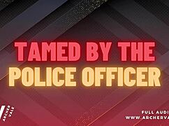 Police Officer Conducts Chastity Cage Training for Gay Submissive in Office Striptease Session