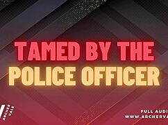 Police Officer Conducts Chastity Cage Training for Gay Submissive in Office Striptease Session