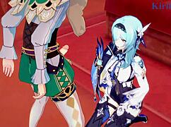 eula, rosaria, and venti engage in intense sex in genshin impact hentai