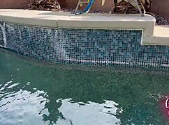 Stepmom caught skinny dipping, bent over by blonde cougar for wild cum