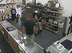 Bimbo engages in rough sex inside the shop.