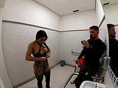 Hey, check out this Jade cosplay girl getting wild in the bathroom on Halloween with Mr. Matusalem 😈💦