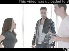 Horny Andalusian teen rides boyfriend in bedroom, eagerly swallowing his cum after intense missionary session.