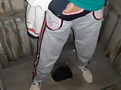 i caught my neighbor jerking in street toilet and joined her lesbian play.