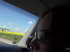 Cute hippies teen 18+ ride in van through Prague center