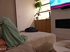 During movie night, I had sneaky quiet sex with athletic Jada Kai while my step-sis watched from the neighbors.