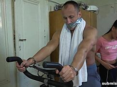 Eveline dellai binds man outdoors for public handjob and wanking fetish