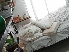 curvy mexican milf caught on hidden cam cleaning her room in part 1. voyeur thrill awaits!