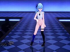 Mmd R-18 Suisei by Kiido shows wild anime striptease with clothes ripped off.