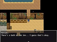 Tanned Natsuki in Hentai Game Ep 3 Takes Naked Bath. Feels Amazing After Perverted Villager Chats.