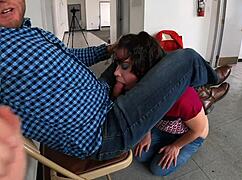 Yo, this milf gags on jizz in doctor’s waiting room! 😜