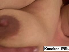 Pregnant hottie craving cum on her swollen tits