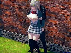 cheerful ai girl gives blowjob in blonde big tits hentai