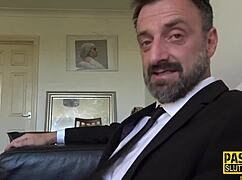 Skinny submissive teen throats deep and rides hard