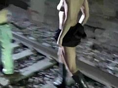 Italian Redhead Amateur Squirts and Swallows Cum at Station