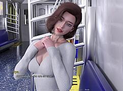 she got super horny on the train ride, flashing her shaved pussy and teasing with a big cock game in anime style, ending with a huge cumshot