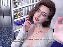 she got super horny on the train ride, flashing her shaved pussy and teasing with a big cock game in anime style, ending with a huge cumshot