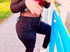 latina babe rides big cock doggystyle in the park 😍