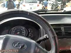 outdoor exhibitionism in the streets showing tits and ass to strangers while driving around the city