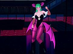 Morrigan performs table dance in sheer halloween outfit