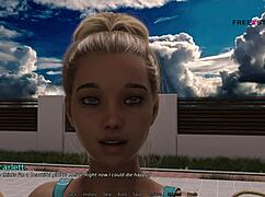 In the pool, Mark asks, Want to play games with me and my stepsister?