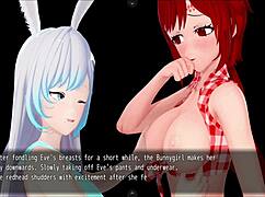 in vorealia, the big bunny girl eagerly awaits her willing digestion by the predator in the cartoon world