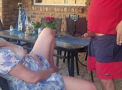 Mutual MASTURBATION on the patio turned wild. CAUGHT my friend's wife fingering, so i joined her for hot reality play.