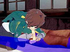 konosuba yaoi shows kazuma sucking with cum dripping in hot anime