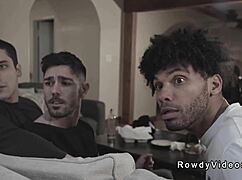 black guy anal fucks white muscular roommate bareback with big cock