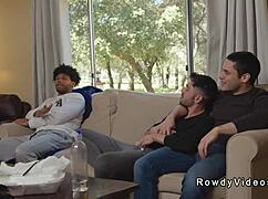 black guy anal fucks white muscular roommate bareback with big cock