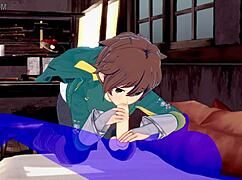 konosuba yaoi shows kazuma sucking with cum dripping in hot anime