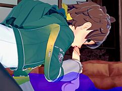 konosuba yaoi shows kazuma sucking with cum dripping in hot anime