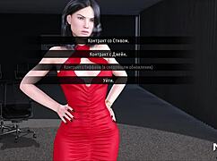 Anime girl gropes her big tits in 3D game.