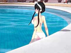 Yor Forger in bikini by the pool, sex with spy x family and genshin impact fantasy 😏 watch full on fantasyking3!