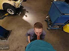 gay twink mechanic gives oral and anal before boss arrives