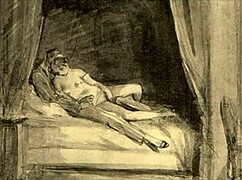 Vintage Erotic Illustration Of Retro Cartoon Anime Hentai Antique Scene.