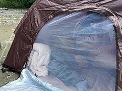 uh, pretty asian with big tits, outdoor sex in tent, so sneaky