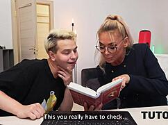 Tutor4k milf tutor in stockings got mad, then horny, taking two dicks at once