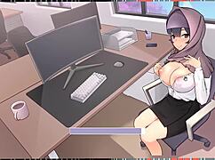 My boss teases me with her massive tits in this hentai game