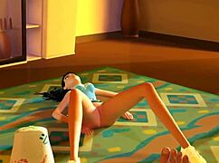 horny brunette deepthroats big cock in 3d