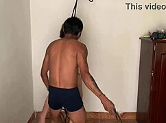 watch this tied up petite 18+ gay bitch get punished by chubby nerd in rough bdsm sex slave video