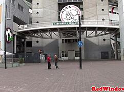 The inked goth prostitute exclaims, I'll spoil this Amsterdam tourist!