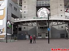 The inked goth prostitute exclaims, I'll spoil this Amsterdam tourist!