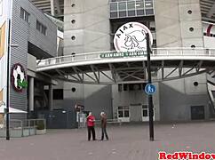 The inked goth prostitute exclaims, I'll spoil this Amsterdam tourist!