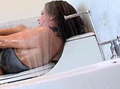 two lesbian bitches fisting and fingering in the toilet