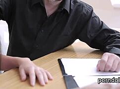 Sweet bookworm gets teased and banged by senior mentor