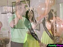 familyorgasm brings 18-year teens into wild orgy with stepfathers, moaning in cowgirl 4some