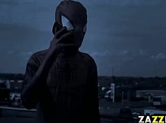 Black cat devours spideys massive cock in deep throat sucking