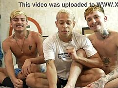 Bastidores: Kevin and Ethan in Brazilian interracial threesome backstage.