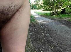 hairy mature lady strips nude in the public park